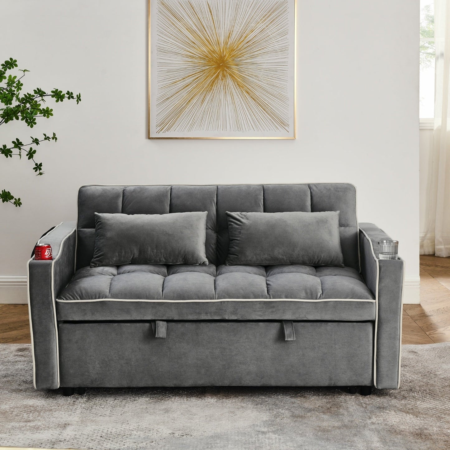 Two-seater sofa bed grey