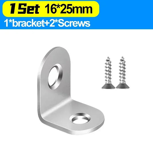 Stainless Steel Corner Bracket L Right Angle Connector Brackets Furniture Cabinet Fastener Corner Brace Shelf Support with Screw 