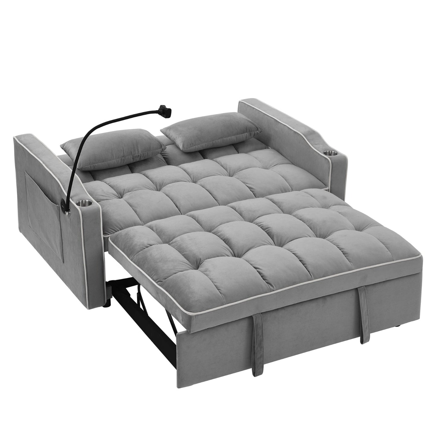 Two-seater sofa bed grey