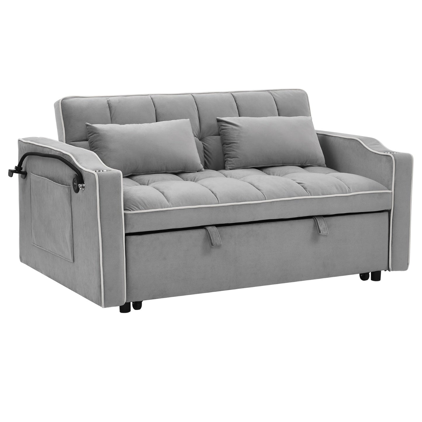 Two-seater sofa bed grey