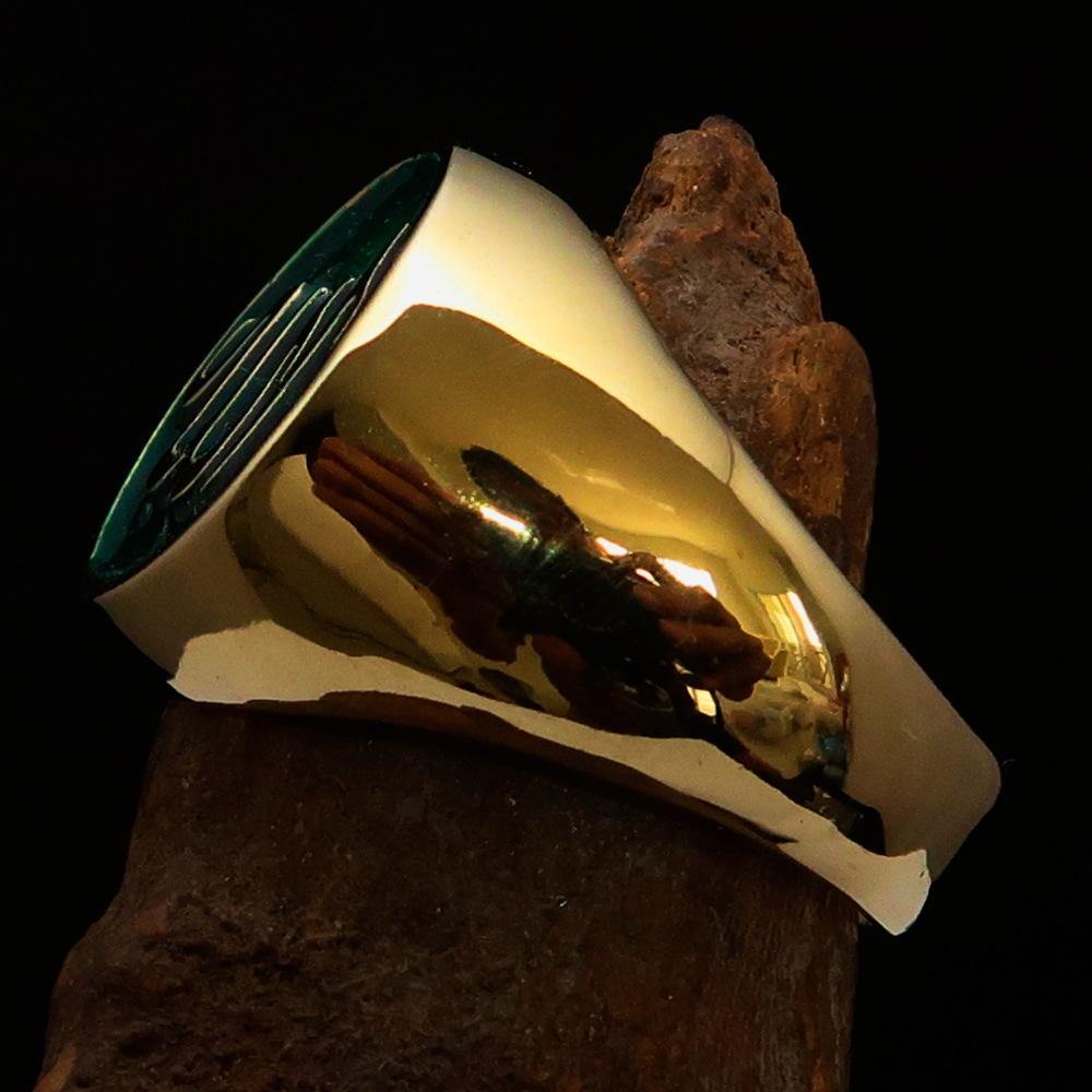 خاتم رجالي من النحاس الصلب عليه رمز الله باللون الأخضر