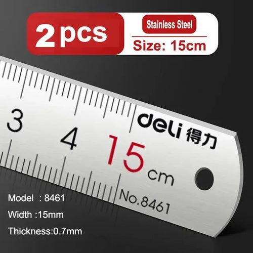 Deli Stainless Steel Ruler – Straight Rulers in Three Sizes 