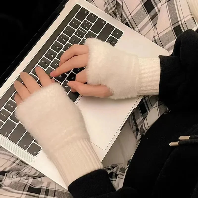 Damen Halbfinger Handschuhe aus Mink Fleece