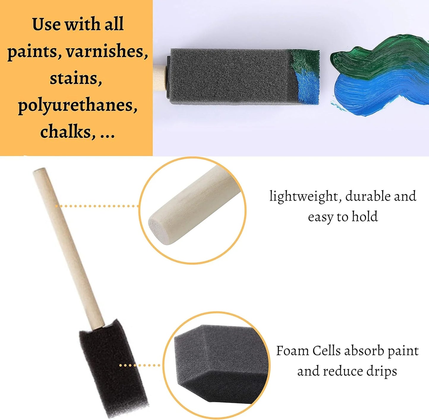 10er Set Schwammpinsel mit Holzgriff