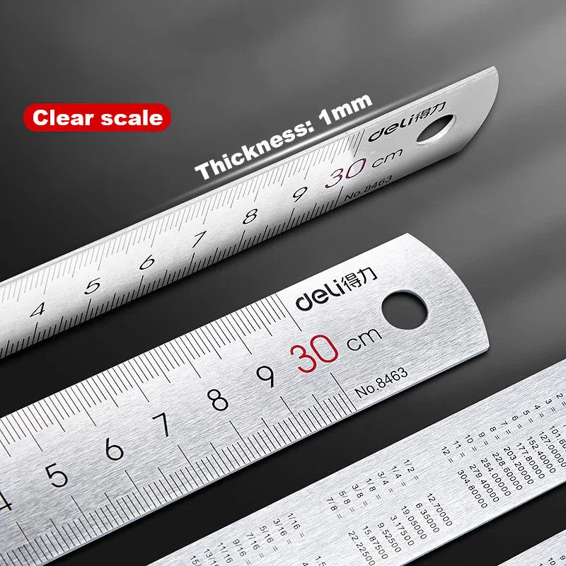 Deli Stainless Steel Ruler – Straight Rulers in Three Sizes 