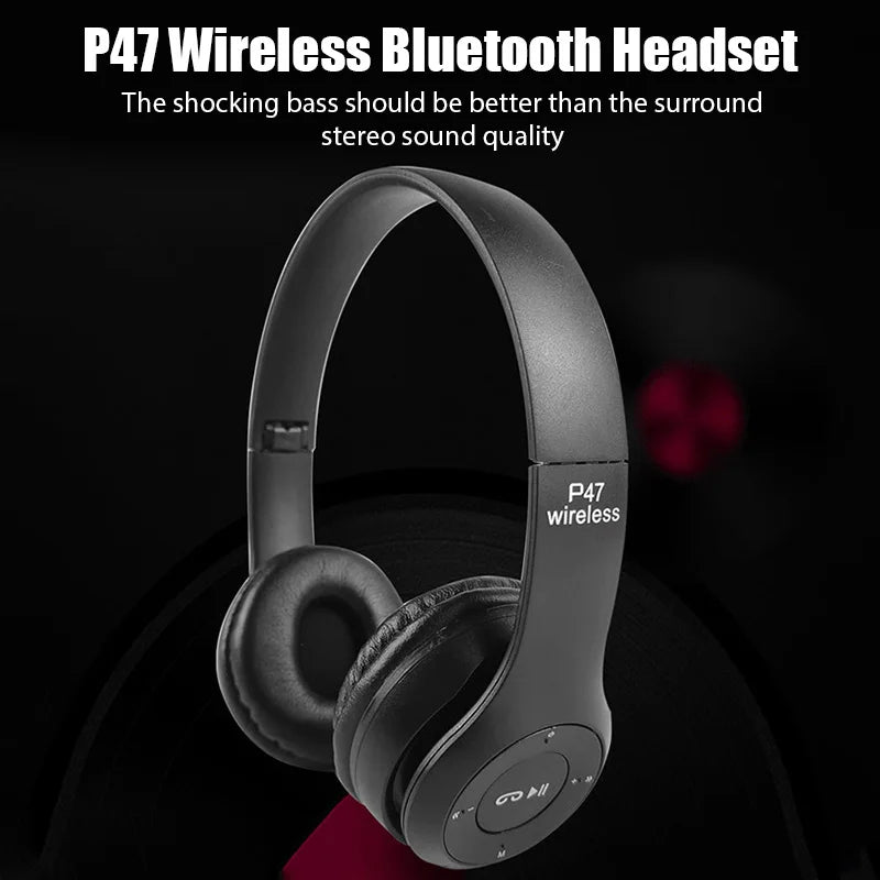 P47 Bluetooth 5.0 Foldable Wireless Headphones with Microphone 