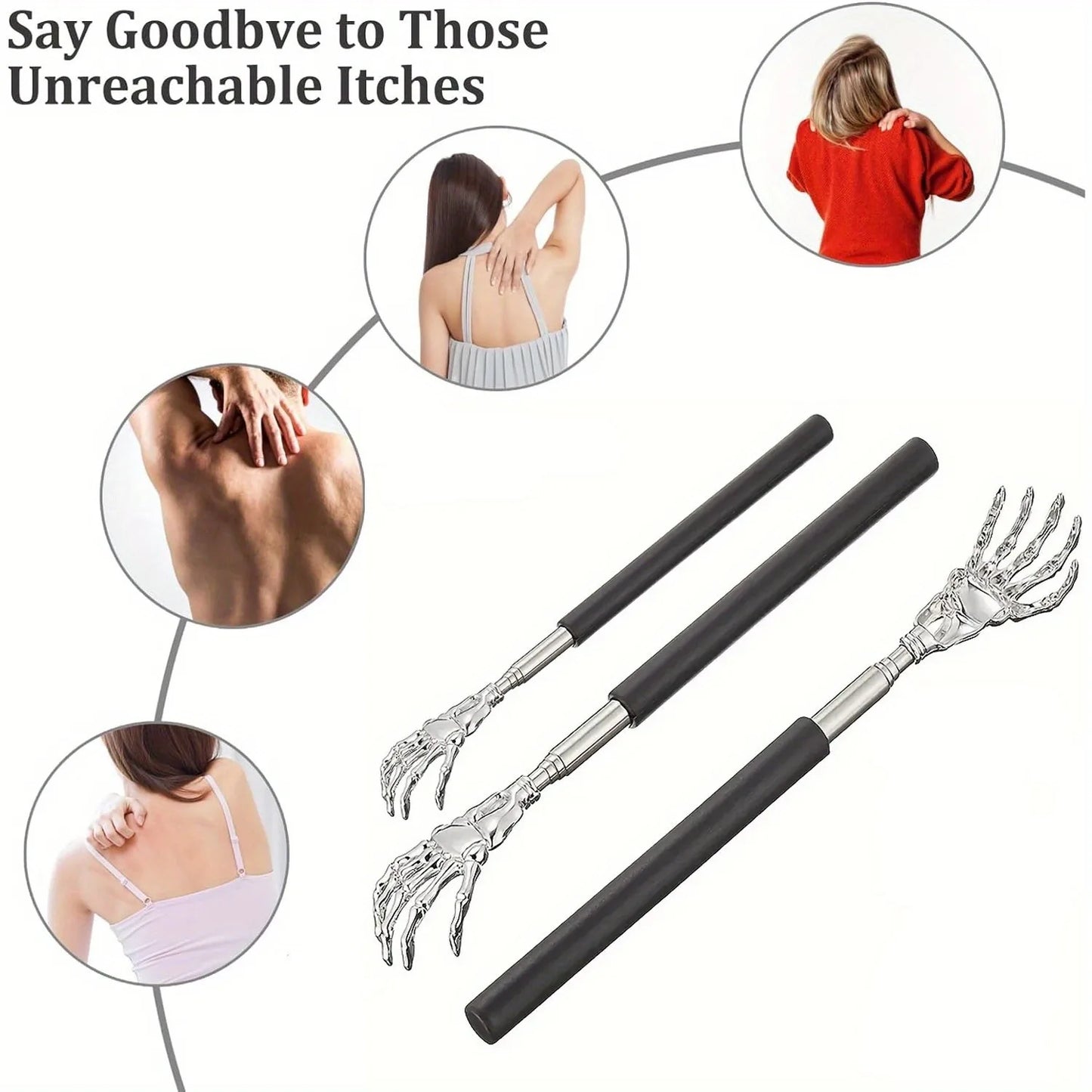 Portable stainless steel back scratcher – extendable for people and pets 