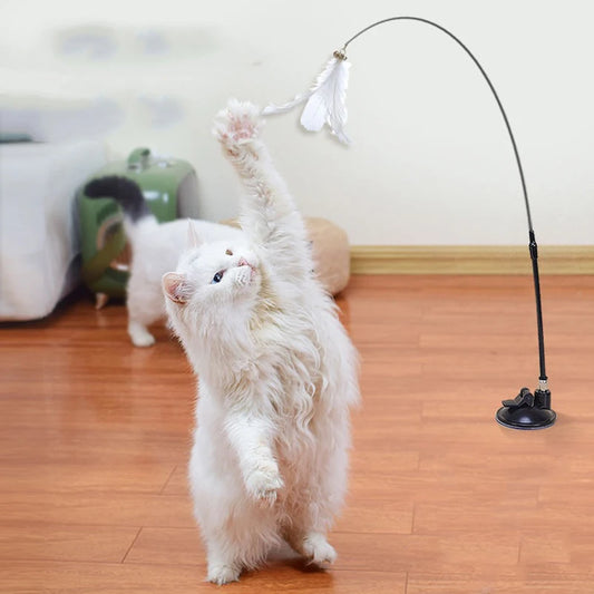 Cat toy wand with strong suction cup mount