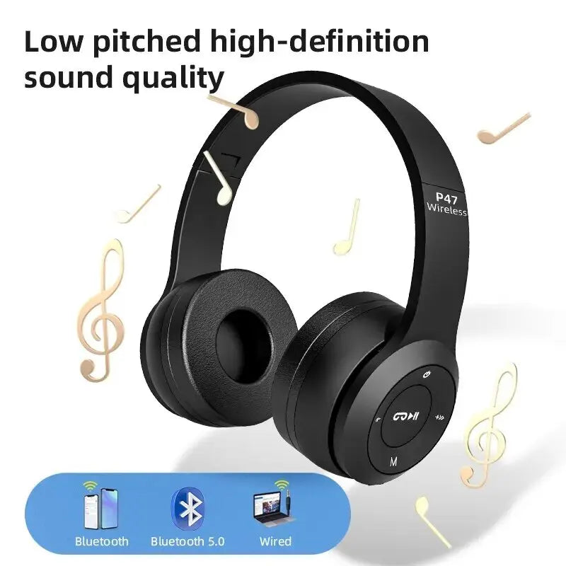 P47 Bluetooth 5.0 Foldable Wireless Headphones with Microphone 