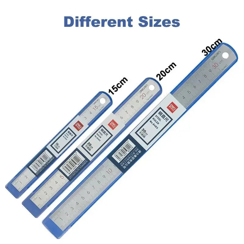 Deli Stainless Steel Ruler – Straight Rulers in Three Sizes 