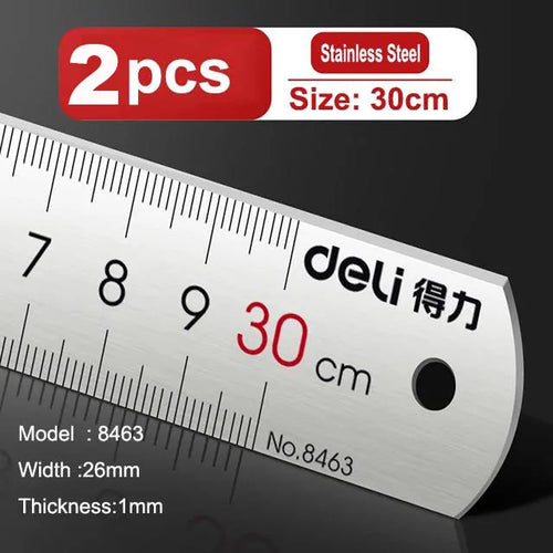 Deli Stainless Steel Ruler – Straight Rulers in Three Sizes 