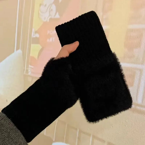 Damen Halbfinger Handschuhe aus Mink Fleece