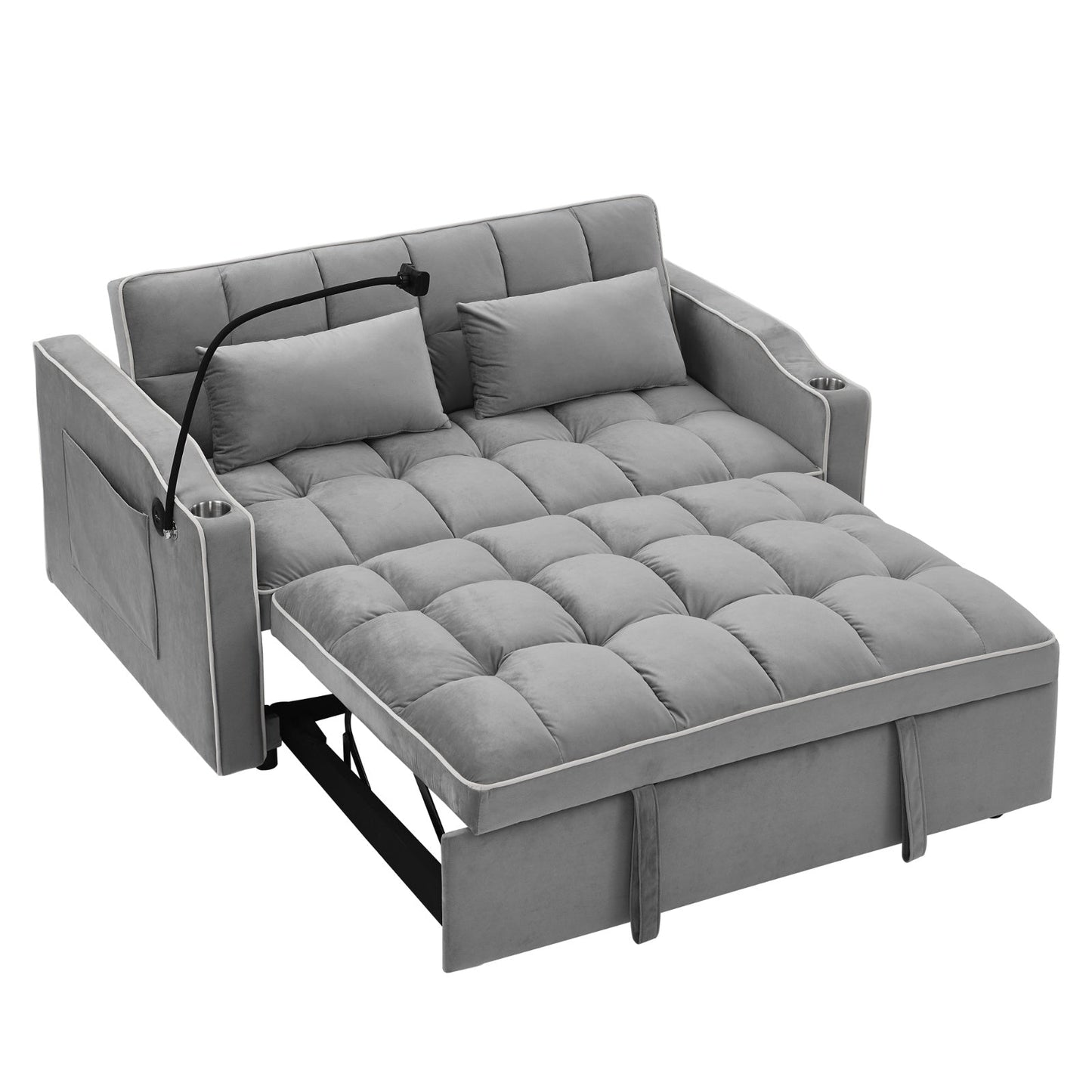 Two-seater sofa bed grey