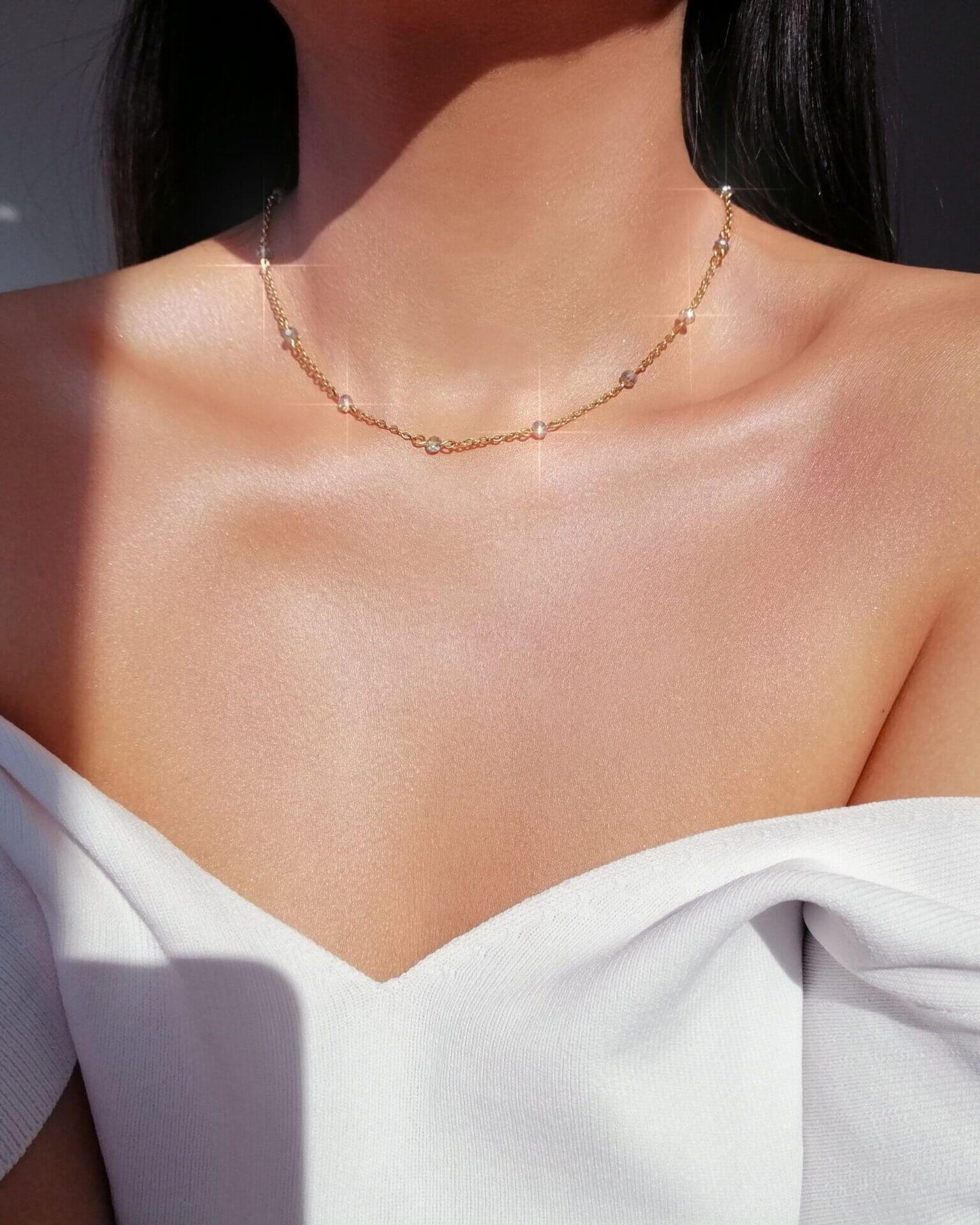 18 Karat Vergoldete Choker Kette mit Himmelblau Kristallen