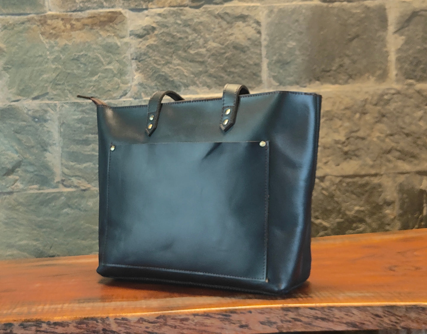Genuine Leather Tote Bag with Zipper for Women