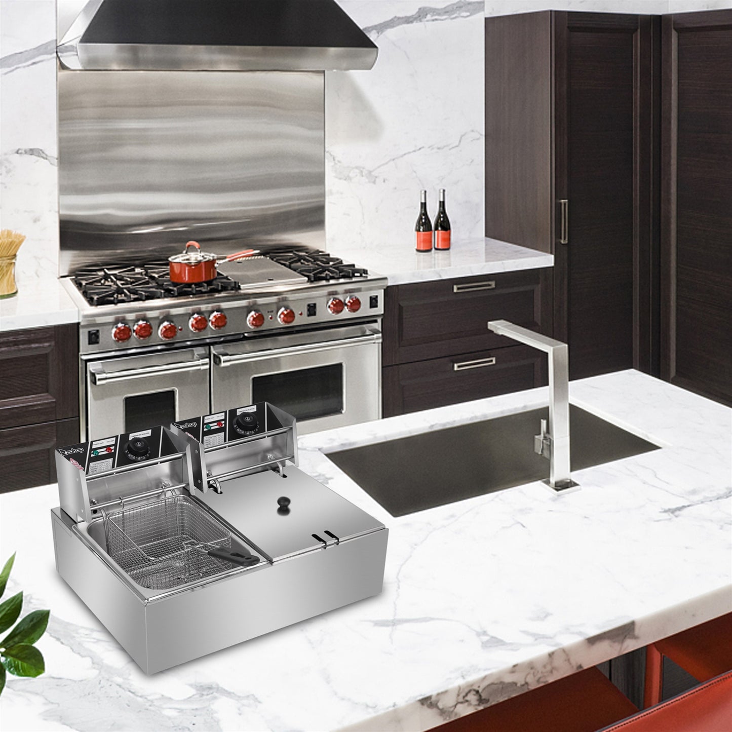 Elektrische Edelstahl Fritteuse mit Doppelbehälter