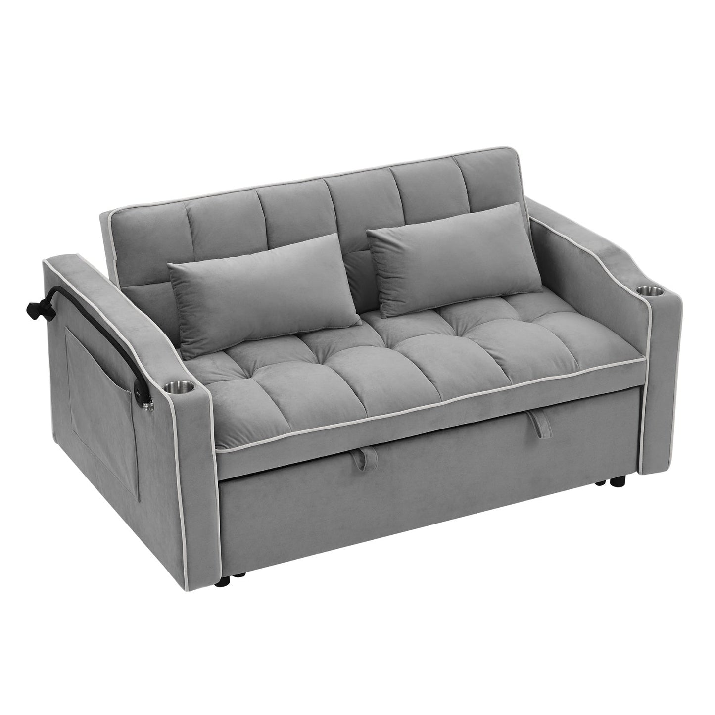 Two-seater sofa bed grey